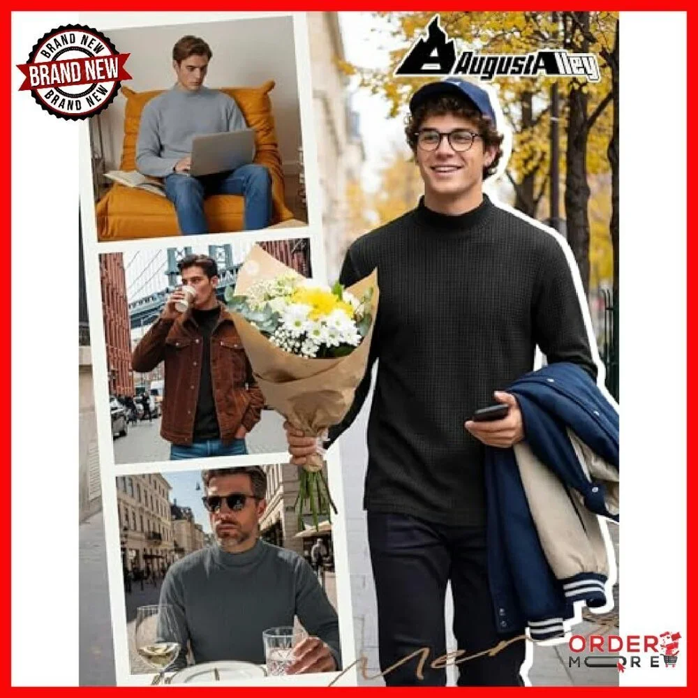 3 Pack Men's Thermal Waffle Mock Turtleneck Long Sleeve Shirts